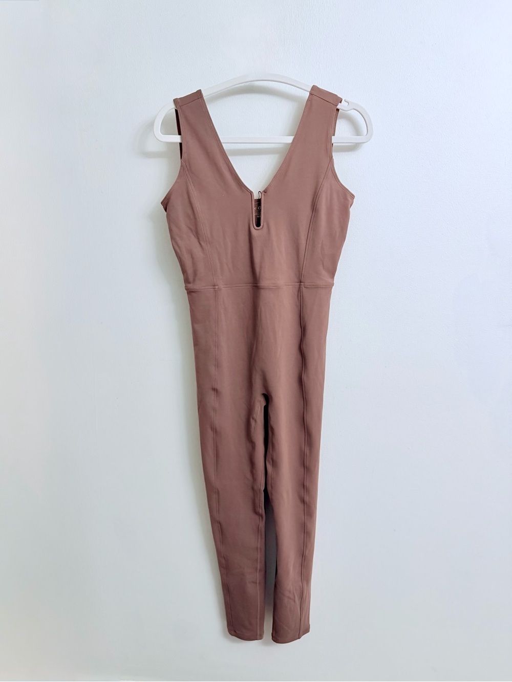 NWT $150 Sleeveless Notch-Front Jumpsuit in Taupe